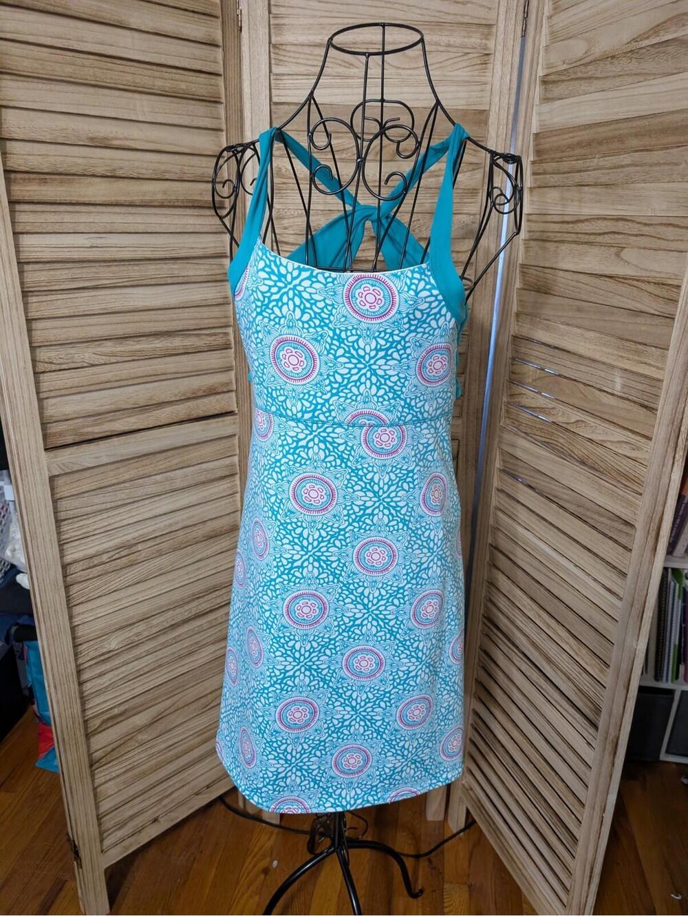 Soybu Womens Athletic Dress Short Teal Geometric Strappy Size S